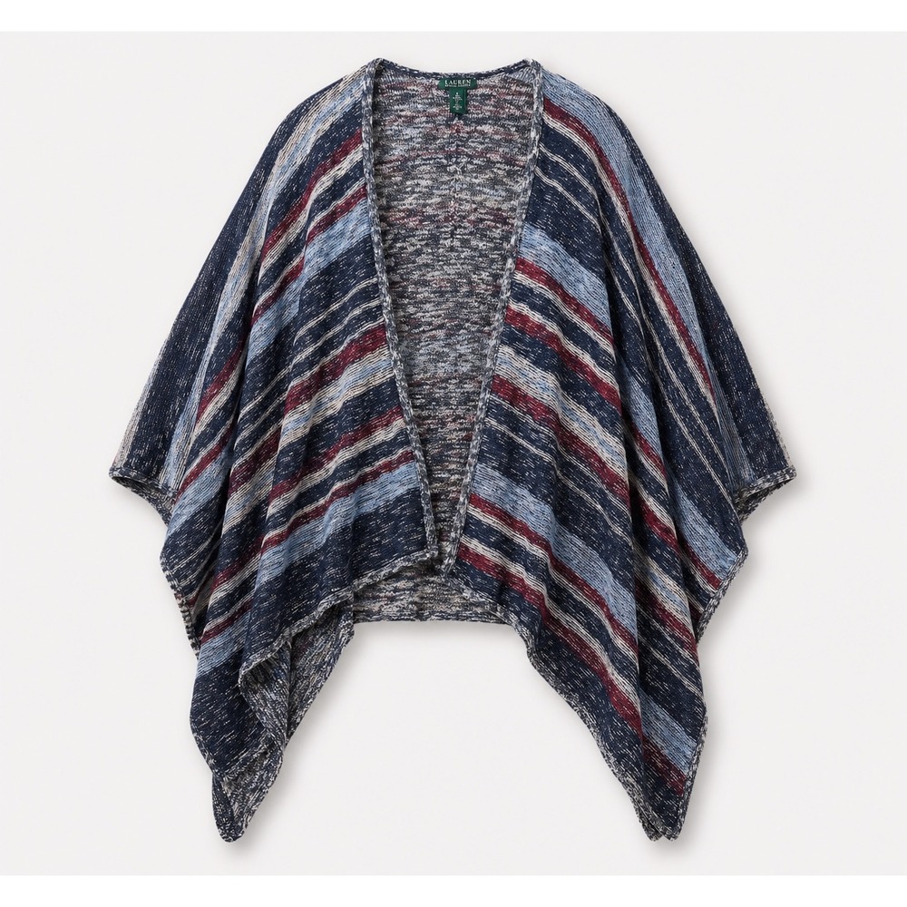 Lauren Ralph Lauren Wool Blend Striped Knit Poncho‎ Cape Shawl Womens Size S/M